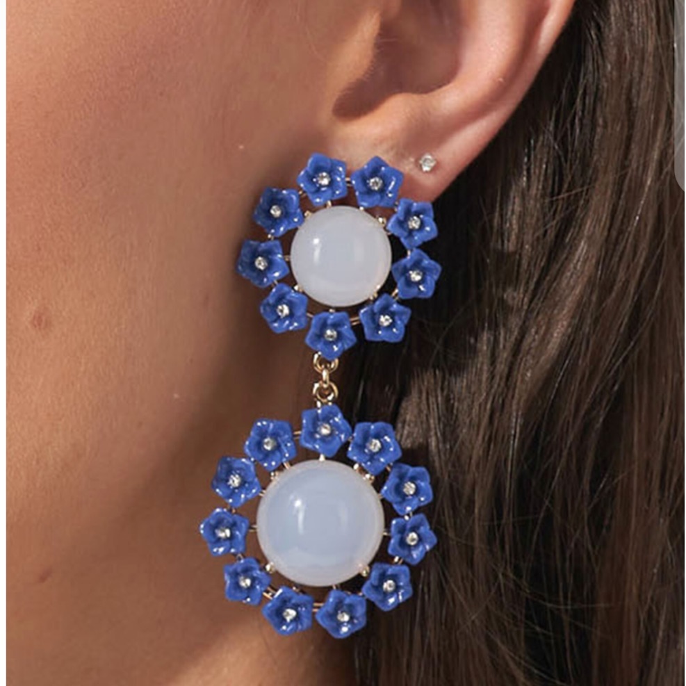 Carolina Herrera Cabochon Flower Earrings In Blue